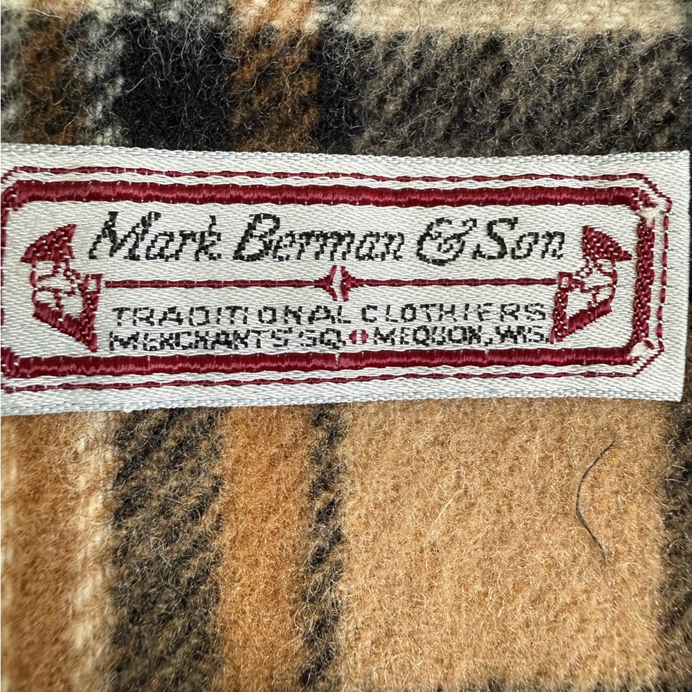 Vintage Camel Plaid Wool Scarf Classic Tartan Fringe Neutral Winter - Picture 5 of 8